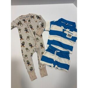 Velvet Fawn Baby Sleepsuit & Old Navy Striped Polo Shirt‎ Shorts Set 6-12M
